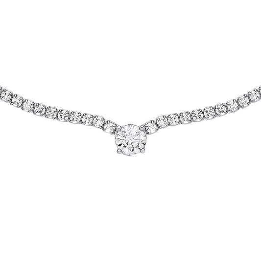925 Silver  CZ 4 Claw Solitaire Tennis Necklace 2mm 14 + 2 inch - GVK398