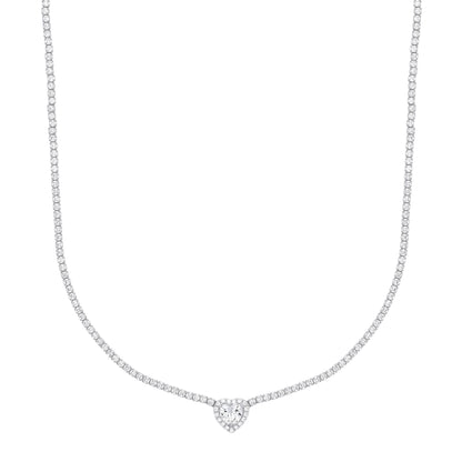 Silver  Heart CZ Love Heart Halo Tennis Necklace 2mm 14 + 2 inch - GVK399