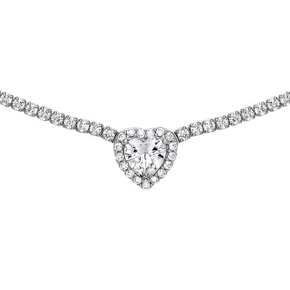 Silver  Heart CZ Love Heart Halo Tennis Necklace 2mm 14 + 2 inch - GVK399