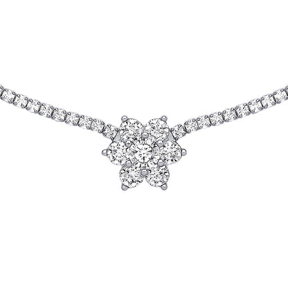 Sterling Silver  CZ Flower Cluster Tennis Necklace 2mm 14 + 2 inch - GVK400