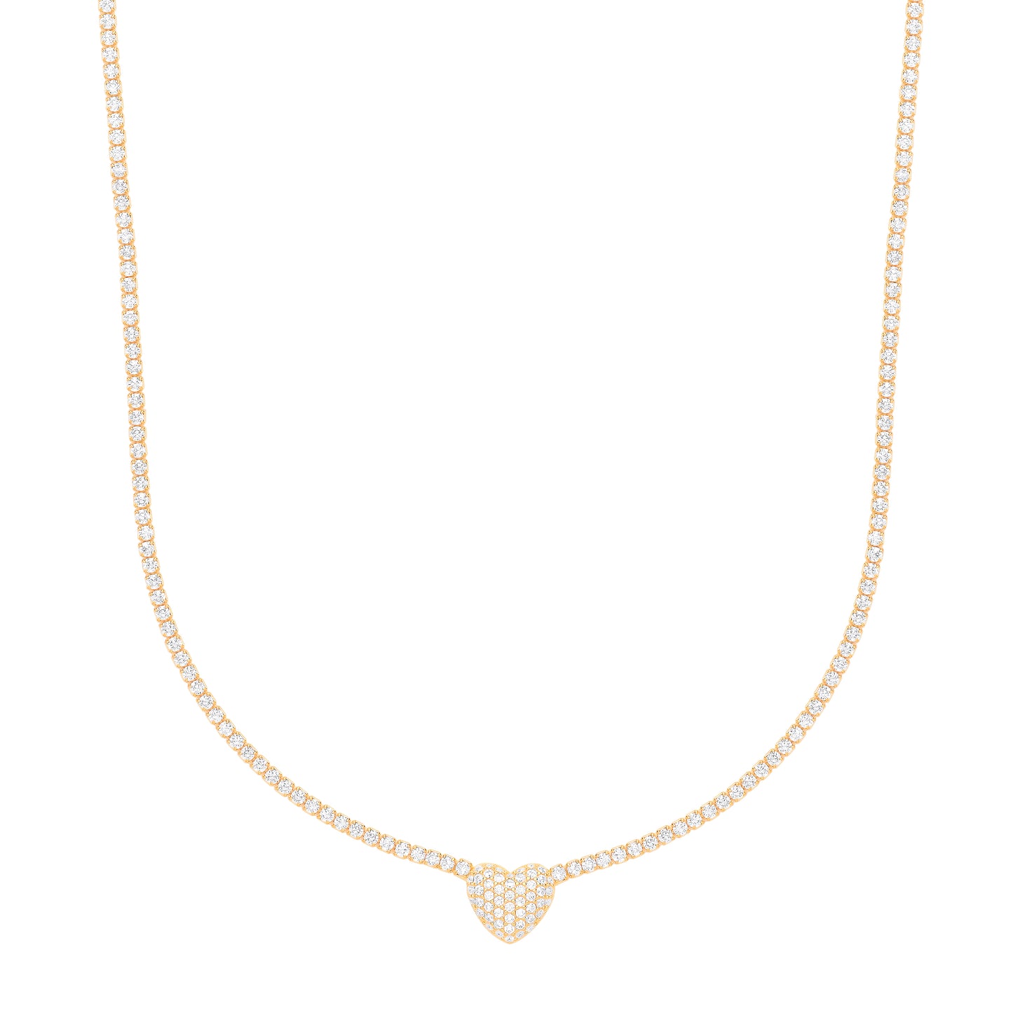 Gilded Silver  Pave Encrusted Love Heart Tennis Necklace - GVK403