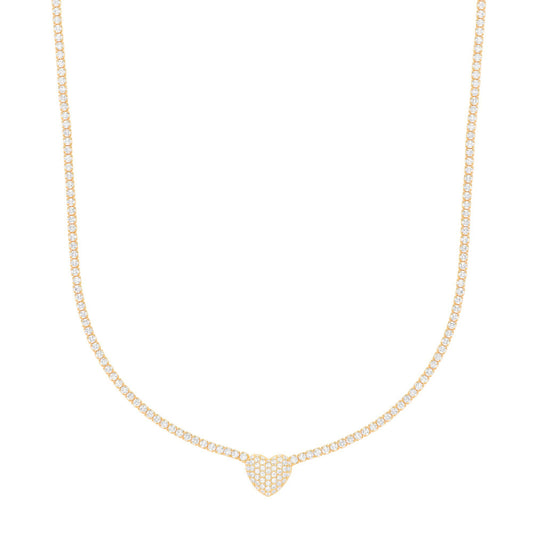 Gilded Silver  CZ Pave Encrusted Heart Tennis Necklace 2mm 14 + 2" - GVK403