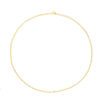 Gilded Silver  CZ Multi Solitaire Station Necklace 3mm 15 + 2 inch - GVK404