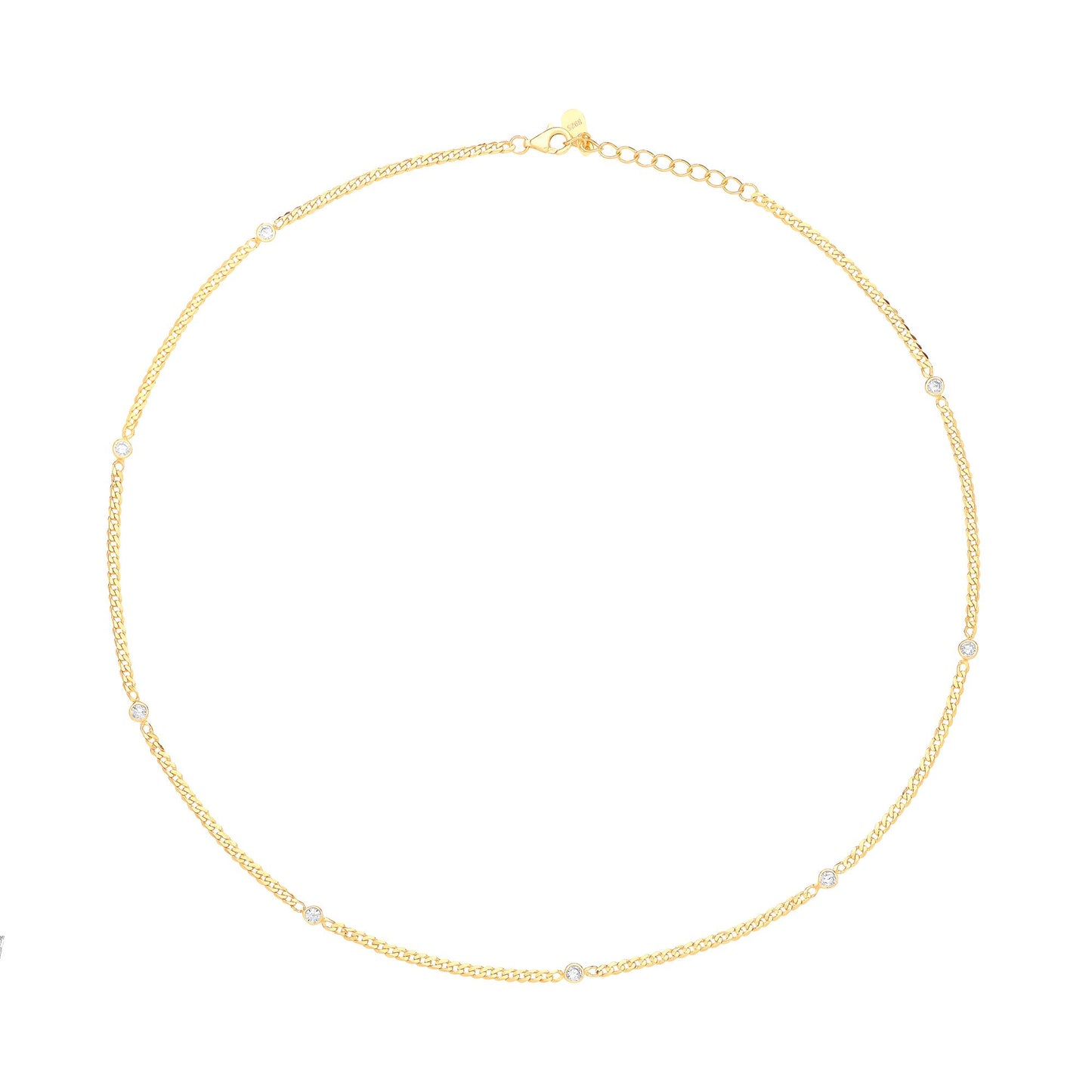 Gilded Silver  CZ Multi Solitaire Station Necklace 3mm 15 + 2 inch - GVK404