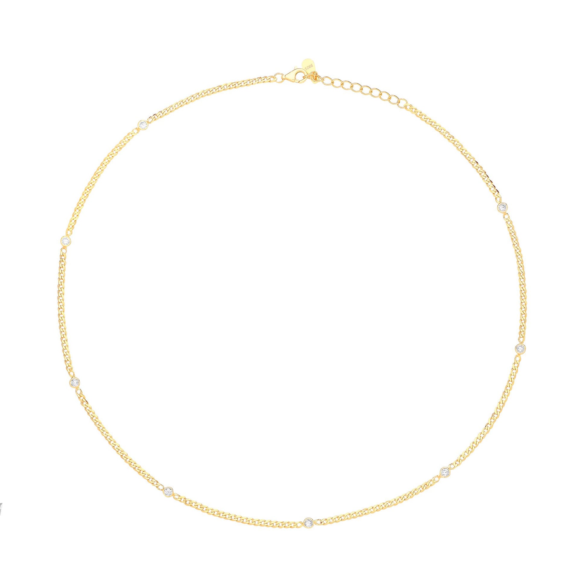 Gilded Silver  CZ Multi Solitaire Station Necklace 3mm 15 + 2 inch - GVK404