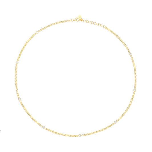 Gilded Silver  CZ Multi Solitaire Station Necklace 3mm 15 + 2 inch - GVK404