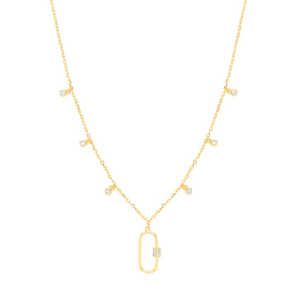 Gilded Silver  CZ Oval Carabiner Floating Charms Necklace 18" - GVK405