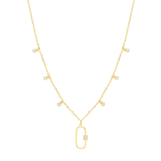 Gilded Silver  CZ Oval Carabiner Floating Charms Necklace 18" - GVK405