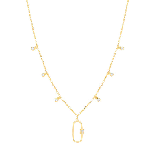 Gilded Silver  CZ Oval Carabiner Floating Charms Necklace 18" - GVK405