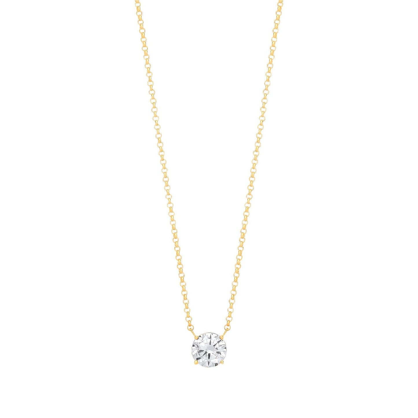 Gilded 925 Silver  CZ 8mm Solitaire Lavalier Necklace 18 + 2 inch - GVK406