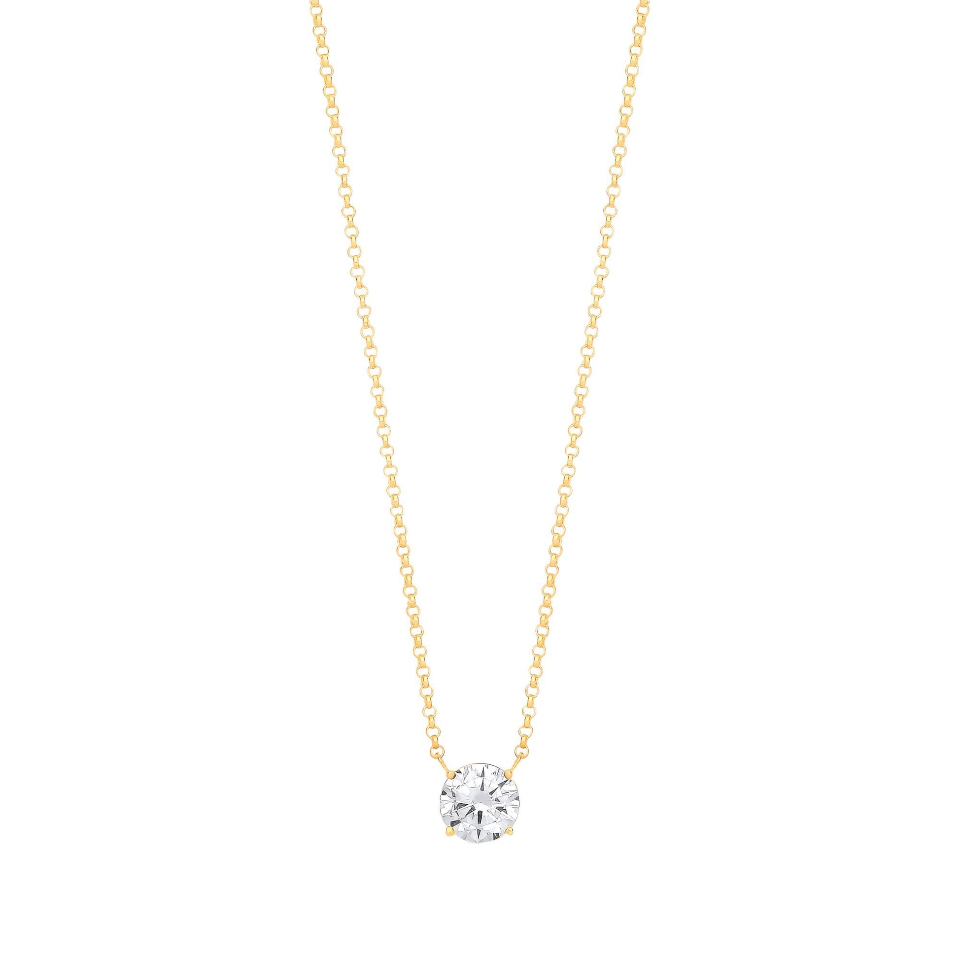 Gilded 925 Silver  CZ 8mm Solitaire Lavalier Necklace 18 + 2 inch - GVK406