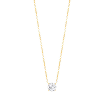 Gilded 925 Silver  CZ 8mm Solitaire Lavalier Necklace 18 + 2 inch - GVK406