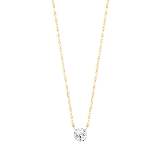 Gilded 925 Silver  CZ 8mm Solitaire Lavalier Necklace 18 + 2 inch - GVK406