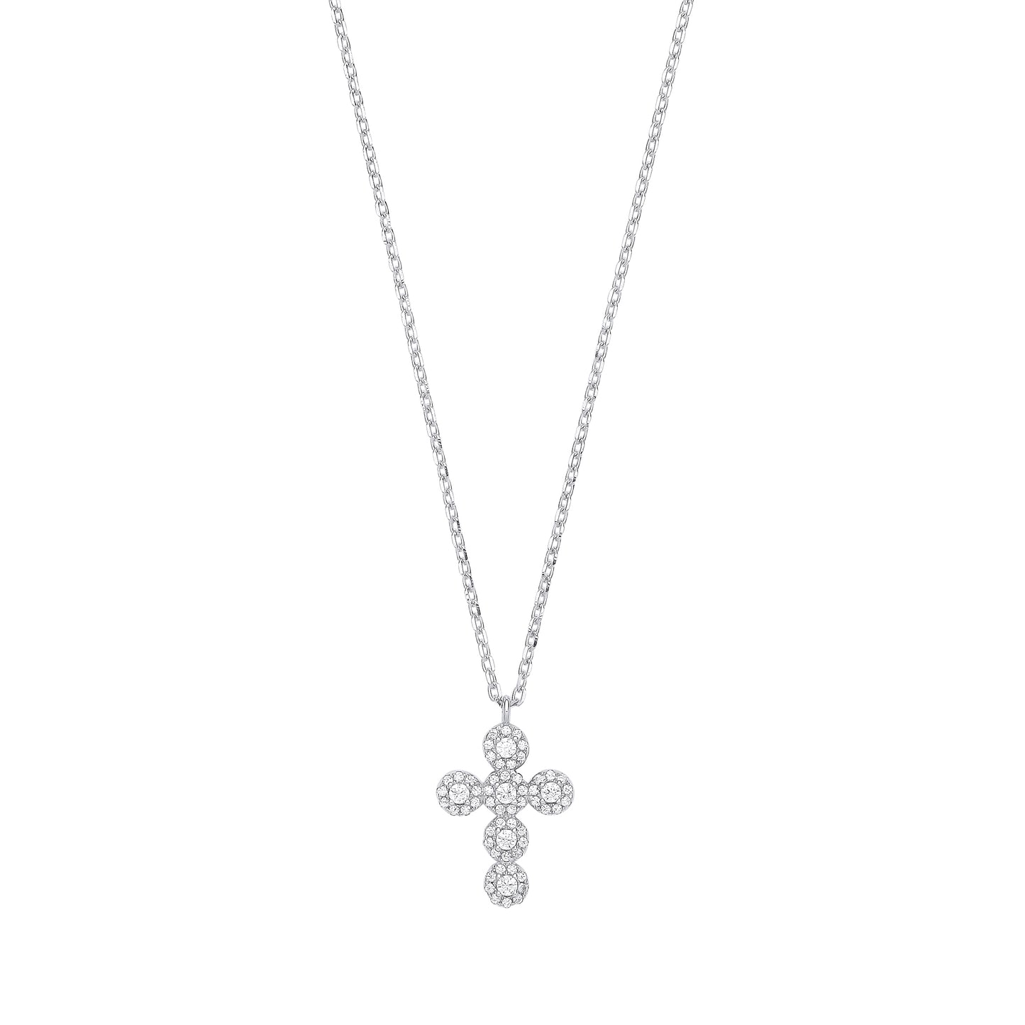 Silver  CZ Bubbly Halo Cross Pendant Pendant Necklace 16 + 2 inch - GVK407