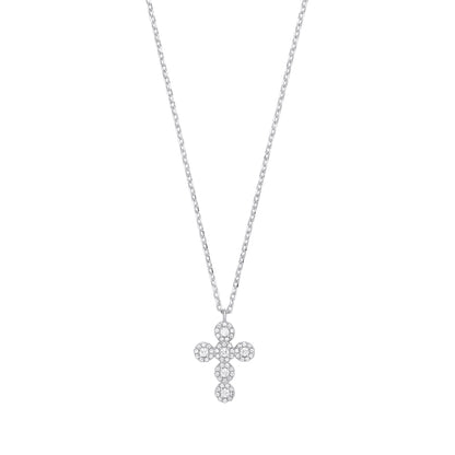 Silver  CZ Bubbly Halo Cross Pendant Pendant Necklace 16 + 2 inch - GVK407