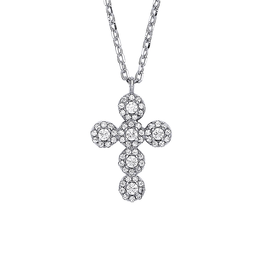 Silver  Bubbly Halo Cross Pendant Pendant Necklace - GVK407