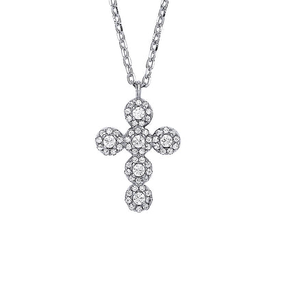 Silver  CZ Bubbly Halo Cross Pendant Pendant Necklace 16 + 2 inch - GVK407