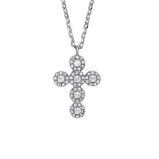 Silver  Bubbly Halo Cross Pendant Pendant Necklace - GVK407