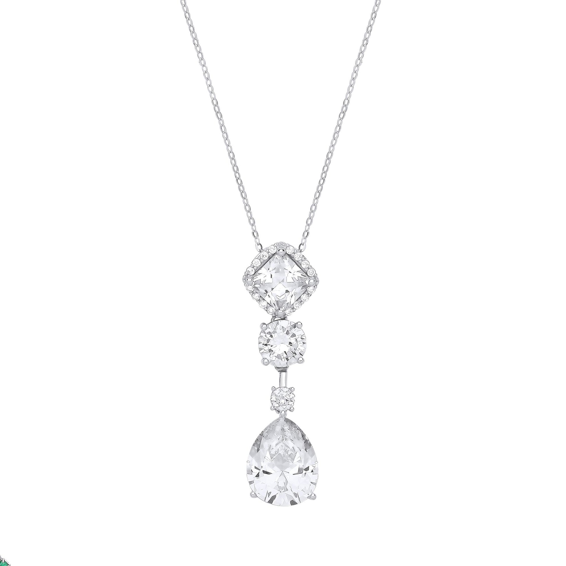 Silver  Pear Princess CZ Multi Shape Solitaire Necklace 18" - GVK408