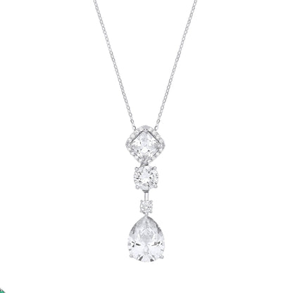 Silver  Pear Princess CZ Multi Shape Solitaire Necklace 18" - GVK408
