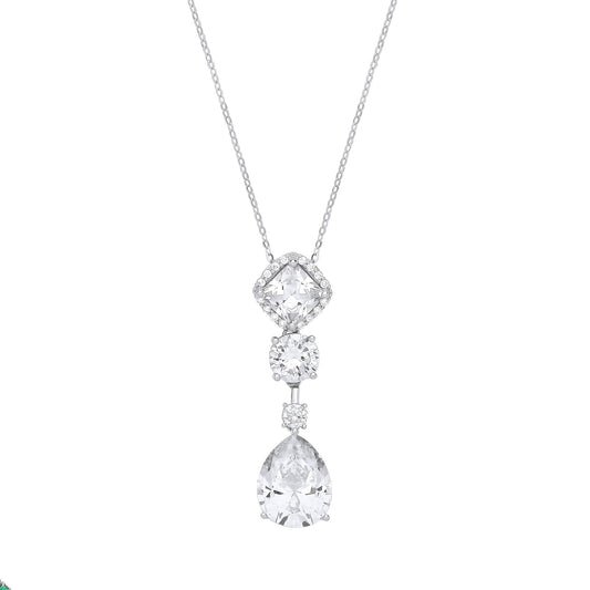 Silver  Pear Princess CZ Multi Shape Solitaire Necklace 18" - GVK408