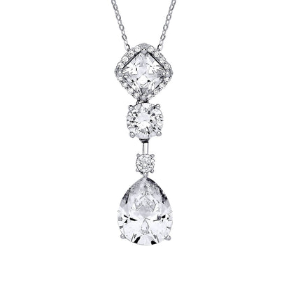 Silver  Pear Princess CZ Multi Shape Solitaire Necklace 18" - GVK408