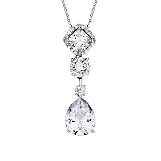 Silver  Pear Princess CZ Multi Shape Solitaire Necklace 18" - GVK408