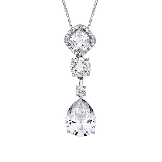 Silver  Pear Princess CZ Multi Shape Solitaire Necklace 18" - GVK408