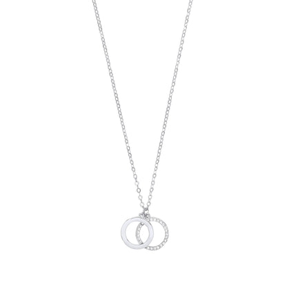 925 Silver  CZ Double Circle of Life Pendant Necklace 16 + 1 inch - GVK409