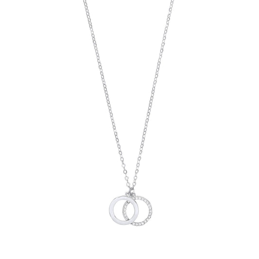 925 Silver  CZ Double Circle of Life Pendant Necklace 16 + 1 inch - GVK409