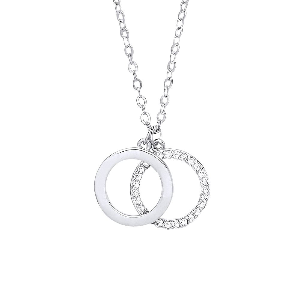 925 Silver  CZ Double Circle of Life Pendant Necklace 16 + 1 inch - GVK409
