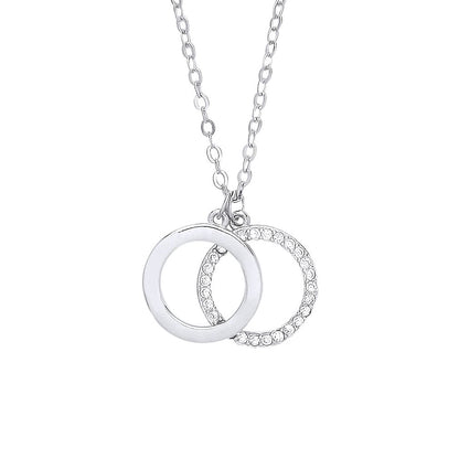 925 Silver  CZ Double Circle of Life Pendant Necklace 16 + 1 inch - GVK409