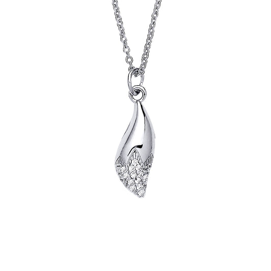 Silver  Snow Capped Petal Flame Pendant Necklace - GVK410