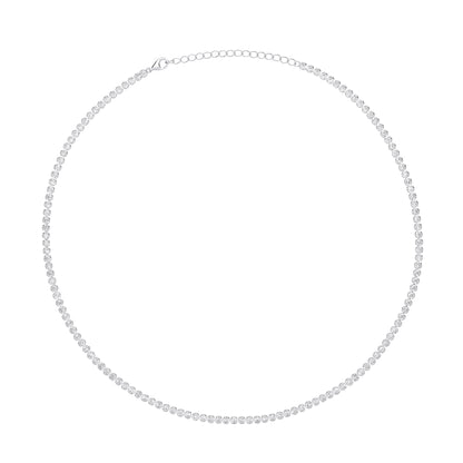 Silver  Half Bezel Bubble Tennis Necklace - GVK411