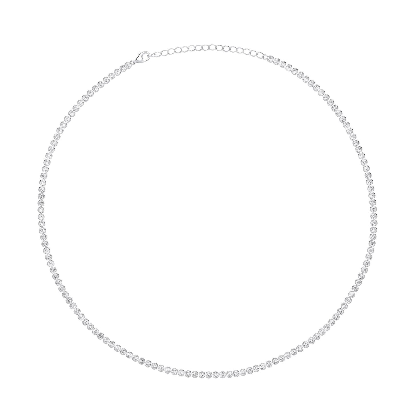 925 Silver  CZ Half Bezel Bubble Tennis Necklace 3mm 16 + 2 inch - GVK411