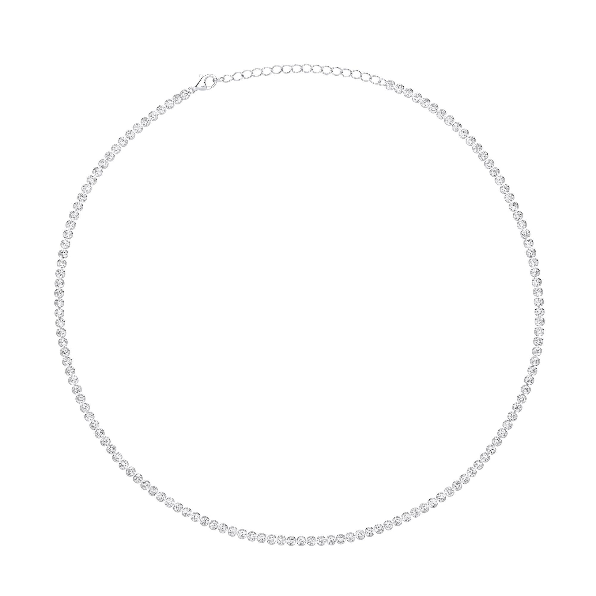 925 Silver  CZ Half Bezel Bubble Tennis Necklace 3mm 16 + 2 inch - GVK411
