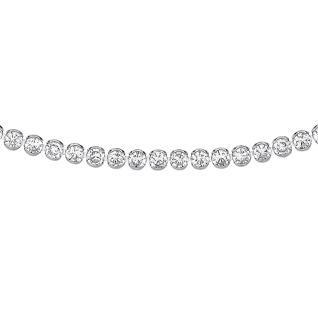 925 Silver  CZ Half Bezel Bubble Tennis Necklace 3mm 16 + 2 inch - GVK411