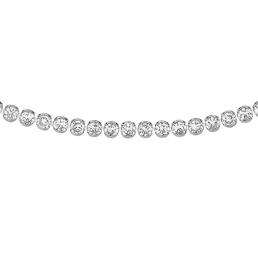 925 Silver  CZ Half Bezel Bubble Tennis Necklace 3mm 16 + 2 inch - GVK411