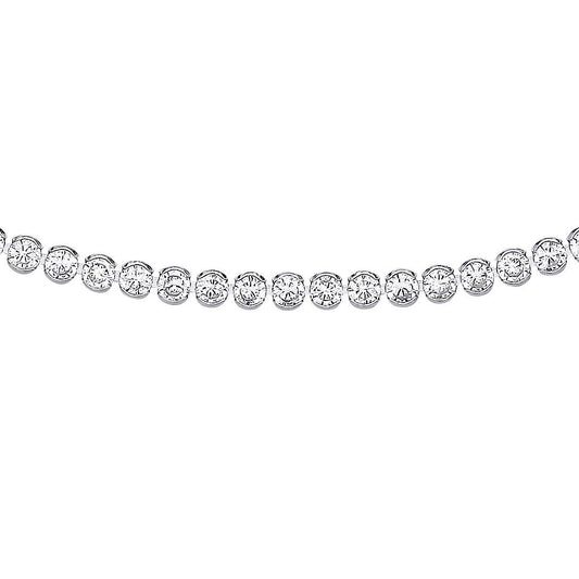 925 Silver  CZ Half Bezel Bubble Tennis Necklace 3mm 16 + 2 inch - GVK411