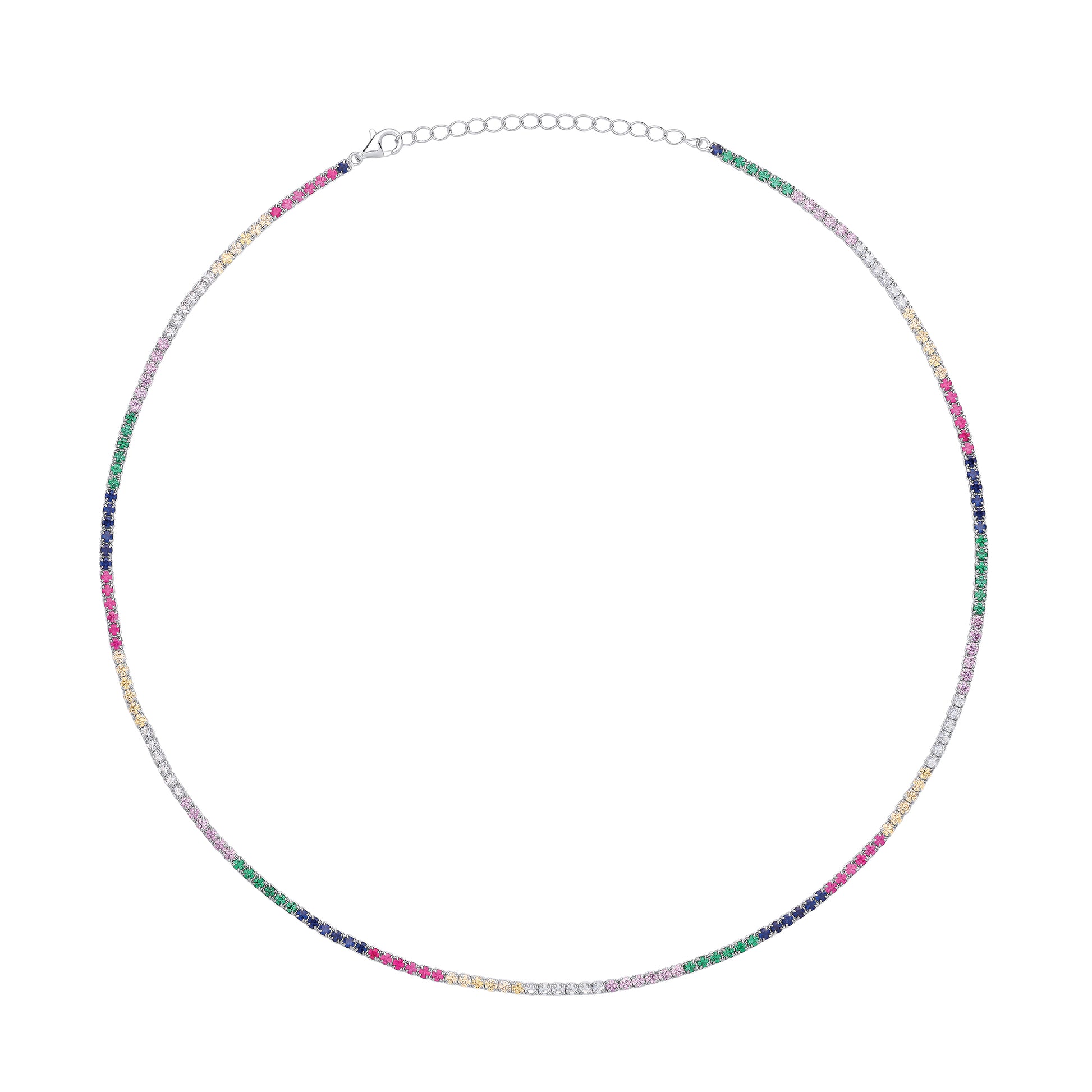 Silver  Rainbow CZ 4 Claw Rainbow Tennis Necklace 2mm 18" - GVK412