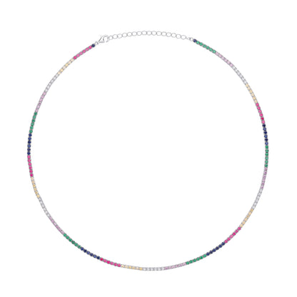 Silver  4 Claw Alternating Rainbow Tennis Necklace - GVK412