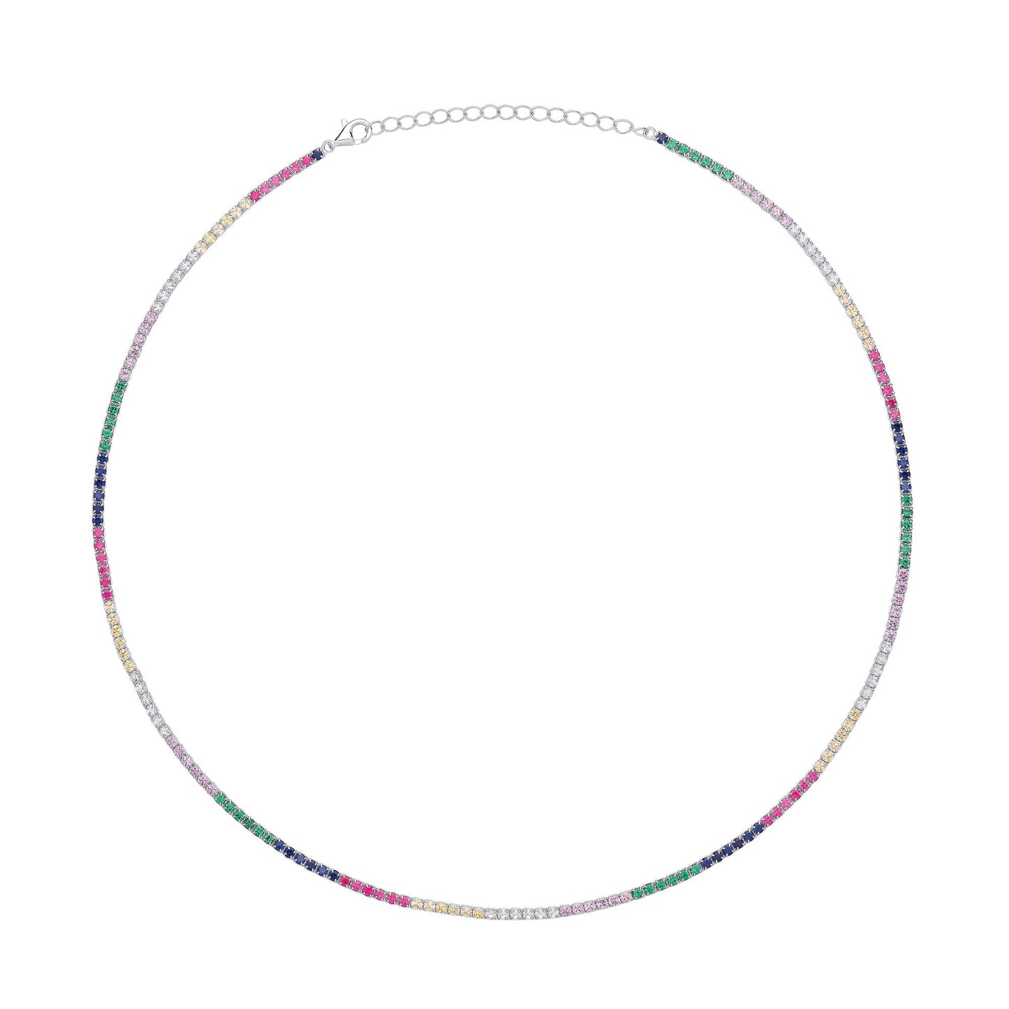 Silver  Rainbow CZ 4 Claw Rainbow Tennis Necklace 2mm 18" - GVK412