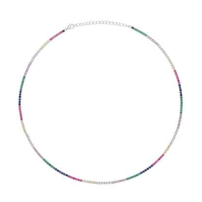 Silver  Rainbow CZ 4 Claw Rainbow Tennis Necklace 2mm 18" - GVK412