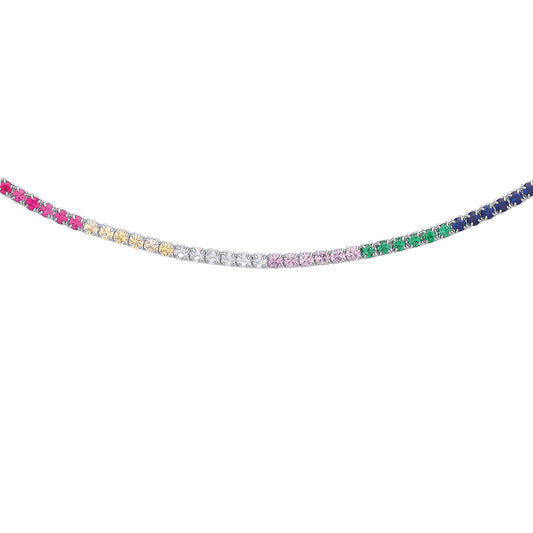 Silver  4 Claw Alternating Rainbow Tennis Necklace - GVK412