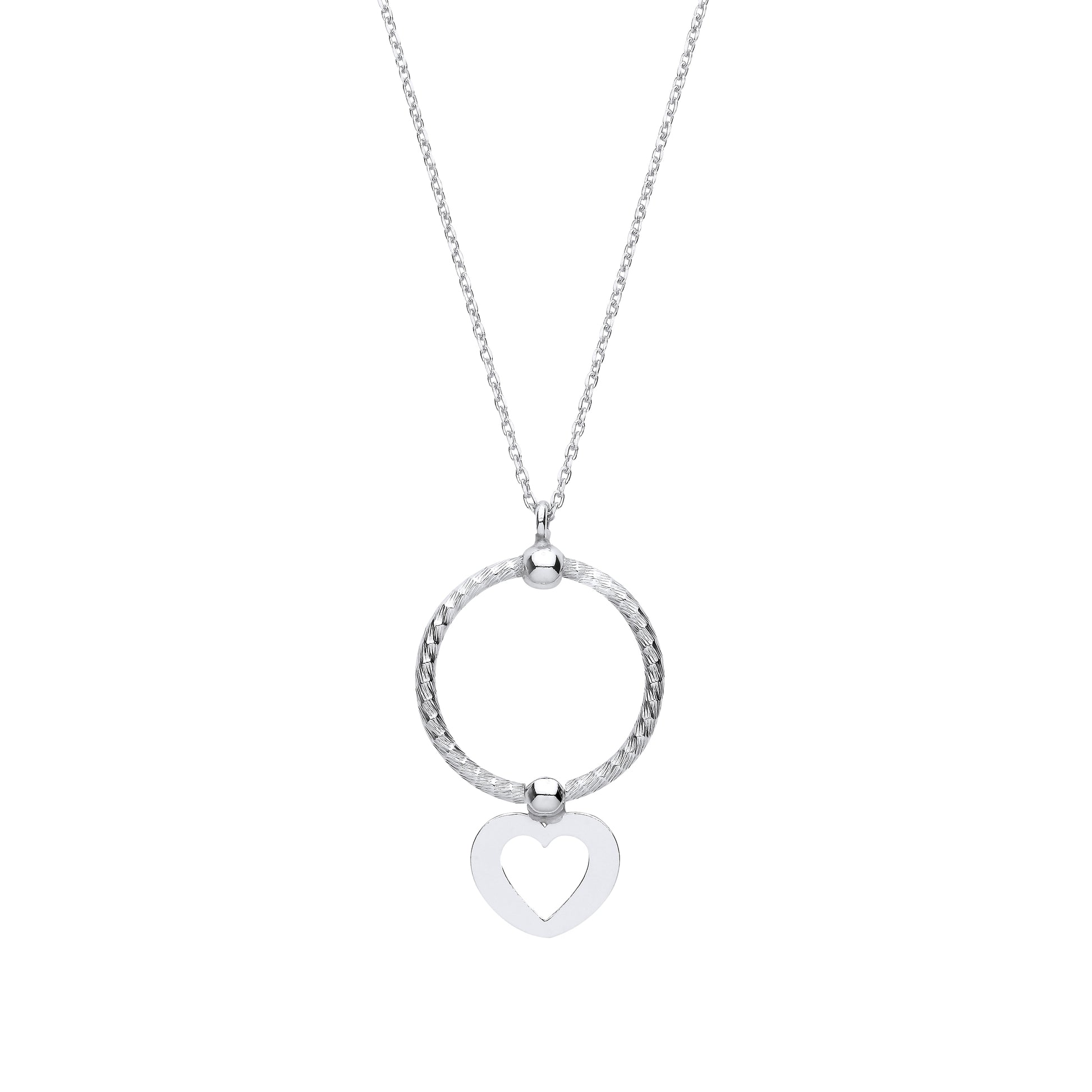 Silver  Snake Circle Cutout Love Heart Disc Pendant Necklace - GVK414