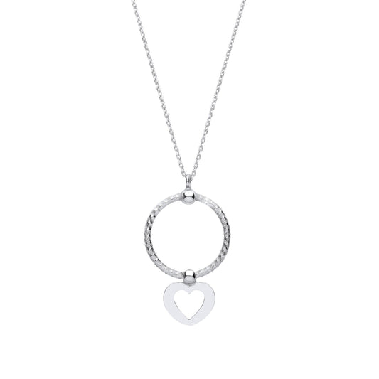 Silver  Snake Circle Cutout Heart Disc Pendant Necklace 16" - GVK414