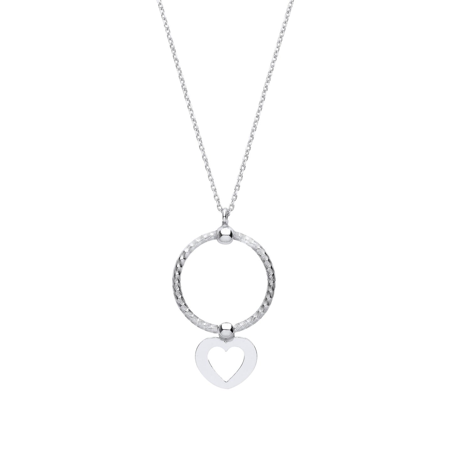 Silver  Snake Circle Cutout Heart Disc Pendant Necklace 16" - GVK414