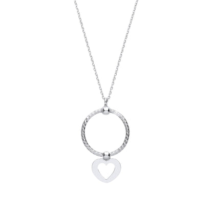 Silver  Snake Circle Cutout Heart Disc Pendant Necklace 16" - GVK414