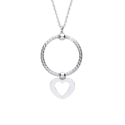 Silver  Snake Circle Cutout Love Heart Disc Pendant Necklace - GVK414