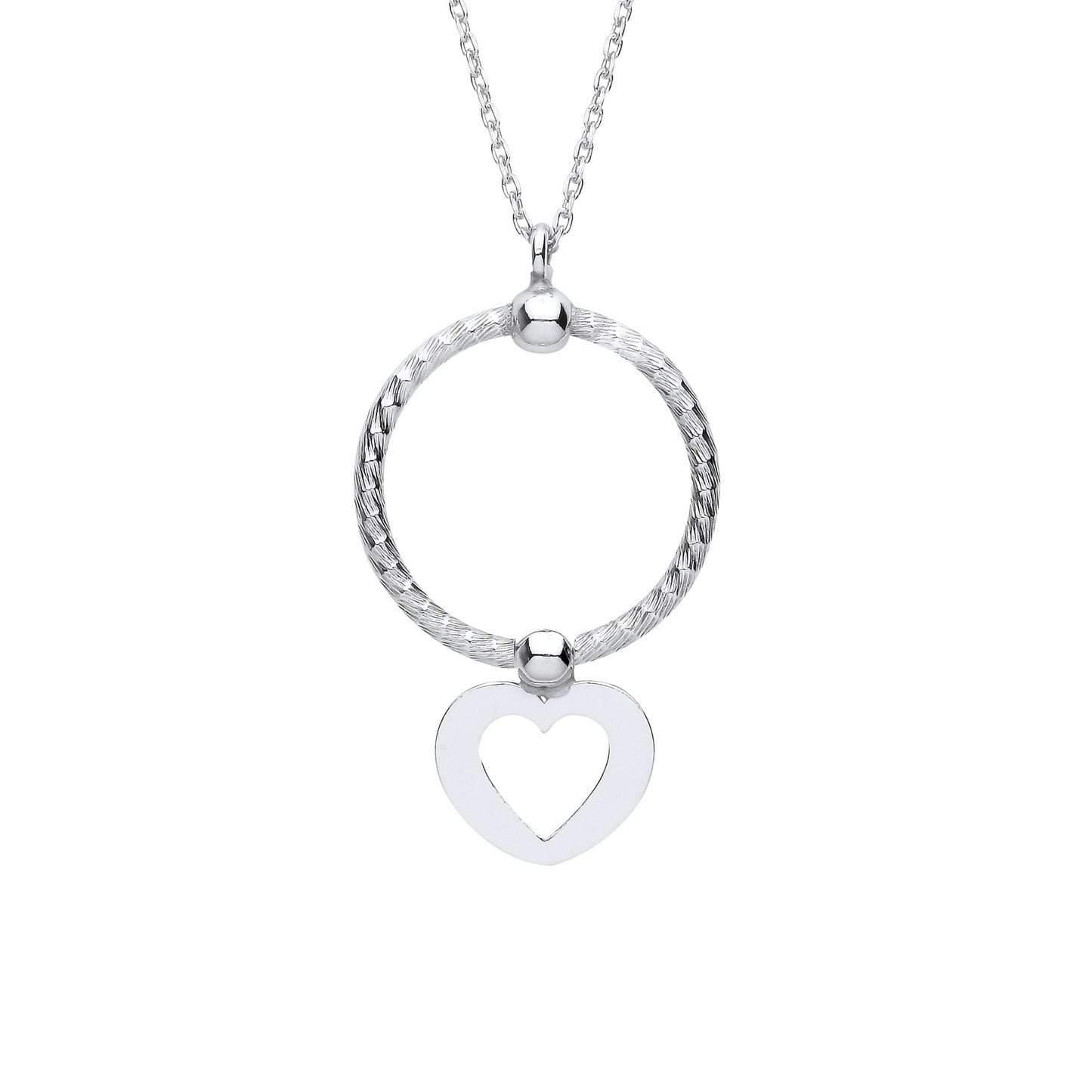 Silver  Snake Circle Cutout Heart Disc Pendant Necklace 16" - GVK414